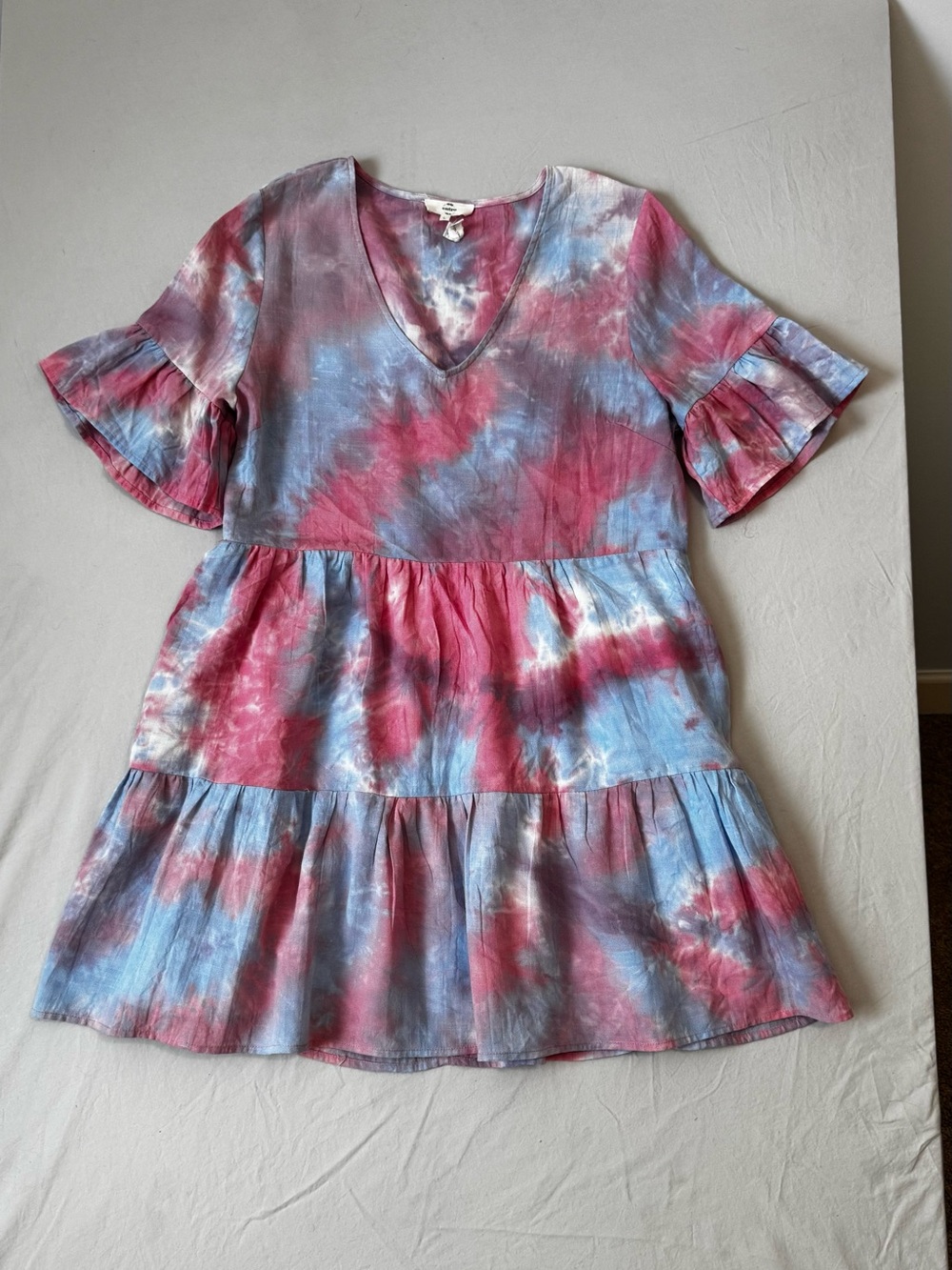 entro Tie-Dye V-Neck Babydoll Dress in Pink and Blue Size Large